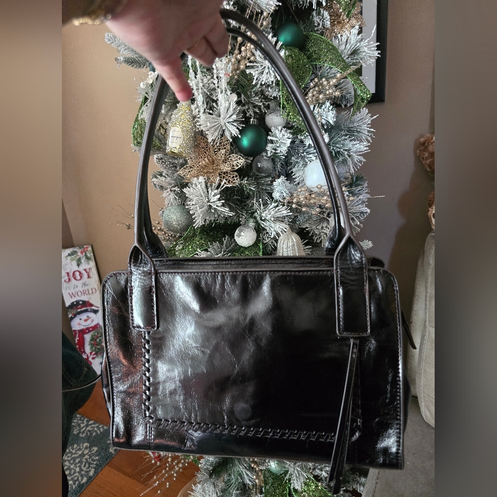 HOBO Shiny Black Leather Shoulder Bag